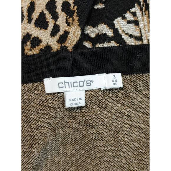 Chico's Cardigan Sweater Jacquard Animal Print Brown Black Womens Size 3 - Picture 5 of 5